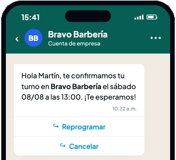 Confirmación de turno por WhatsApp con botones para reprogramar o cancelar